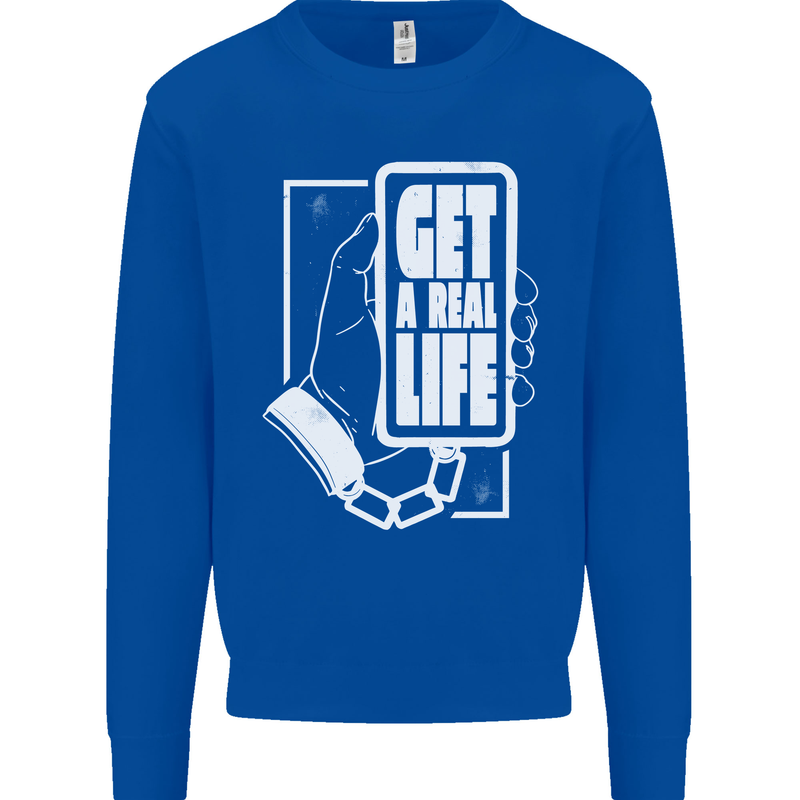 Get a Real Life Antisocial Phone Addict Kids Sweatshirt Jumper Royal Blue