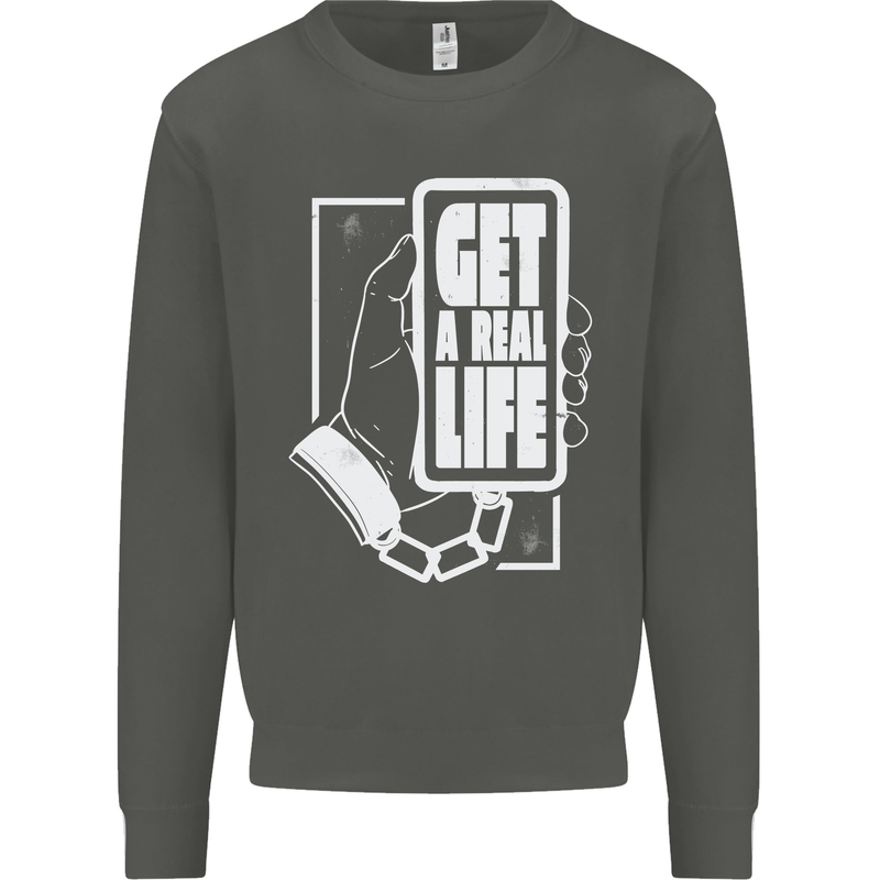 Get a Real Life Antisocial Phone Addict Kids Sweatshirt Jumper Storm Grey