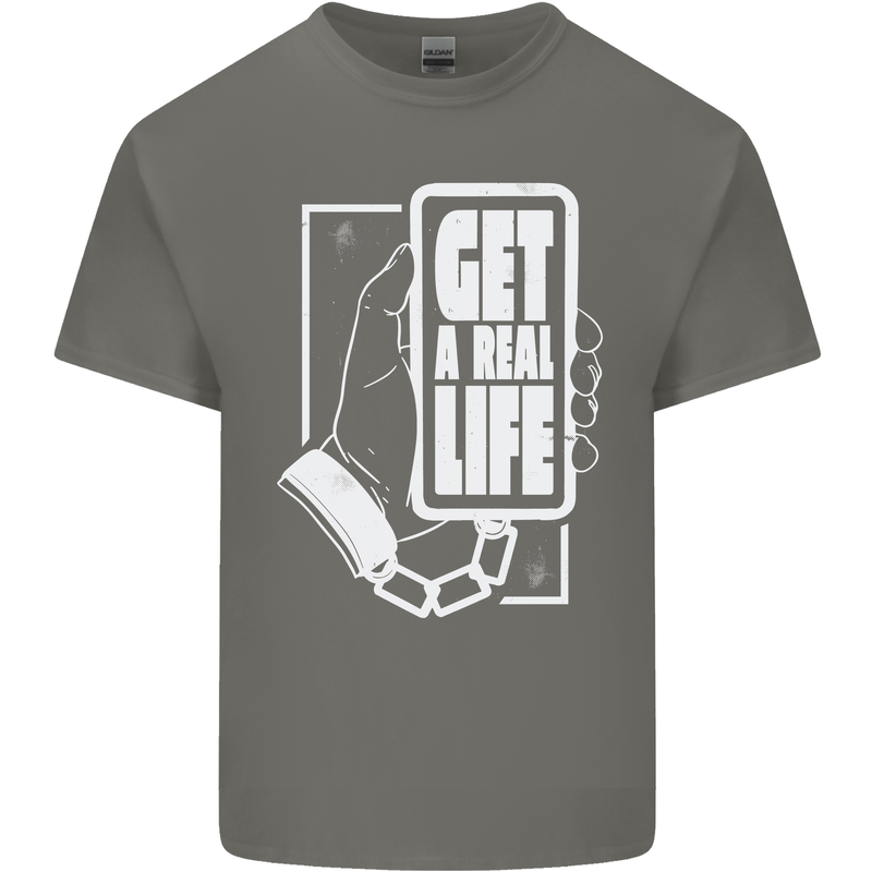 Get a Real Life Antisocial Phone Addict Kids T-Shirt Childrens Charcoal