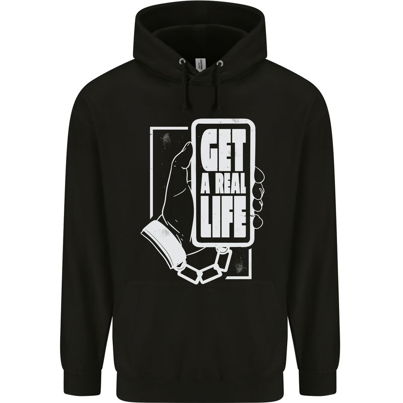 Get a Real Life Antisocial Phone Addict Mens 80% Cotton Hoodie Black