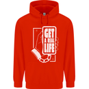 Get a Real Life Antisocial Phone Addict Mens 80% Cotton Hoodie Bright Red
