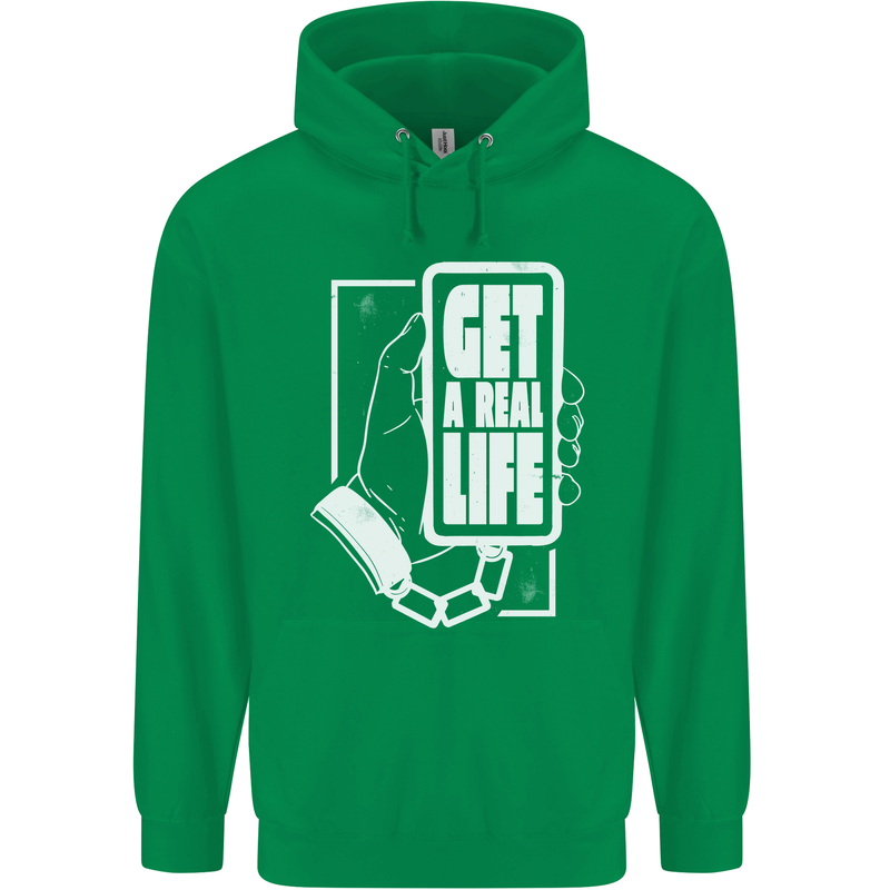 Get a Real Life Antisocial Phone Addict Mens 80% Cotton Hoodie Irish Green