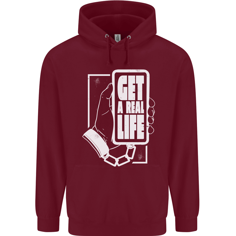 Get a Real Life Antisocial Phone Addict Mens 80% Cotton Hoodie Maroon