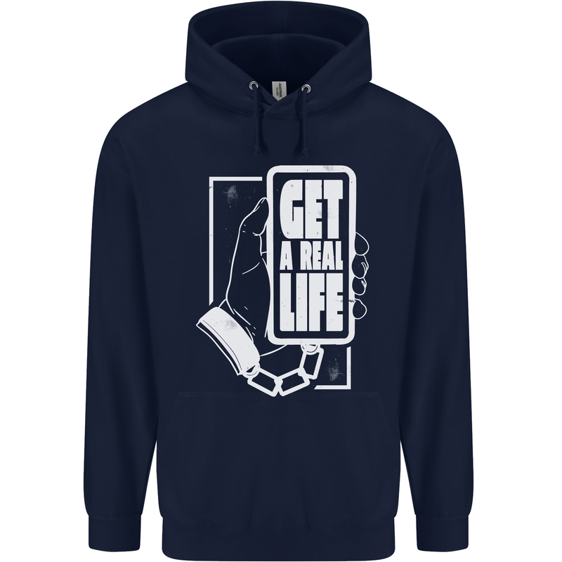Get a Real Life Antisocial Phone Addict Mens 80% Cotton Hoodie Navy Blue