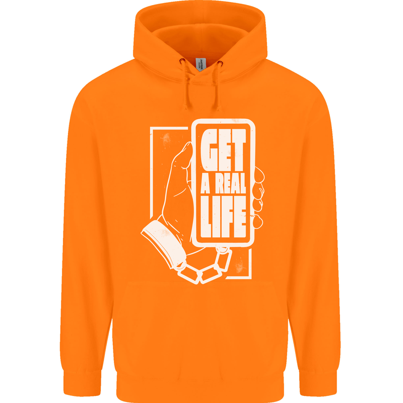 Get a Real Life Antisocial Phone Addict Mens 80% Cotton Hoodie Orange