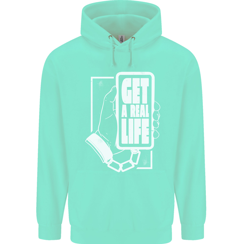 Get a Real Life Antisocial Phone Addict Mens 80% Cotton Hoodie Peppermint