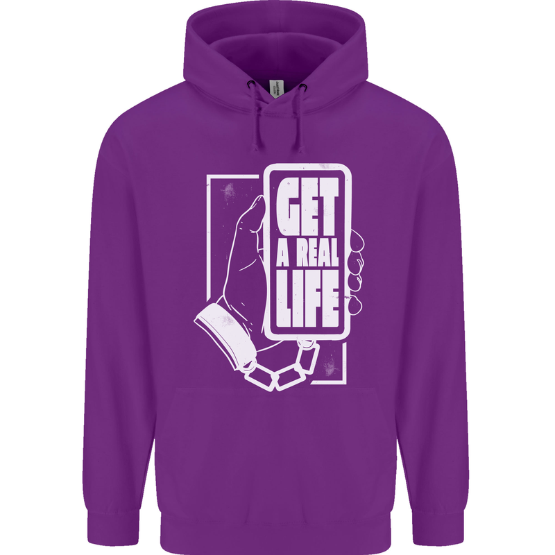 Get a Real Life Antisocial Phone Addict Mens 80% Cotton Hoodie Purple