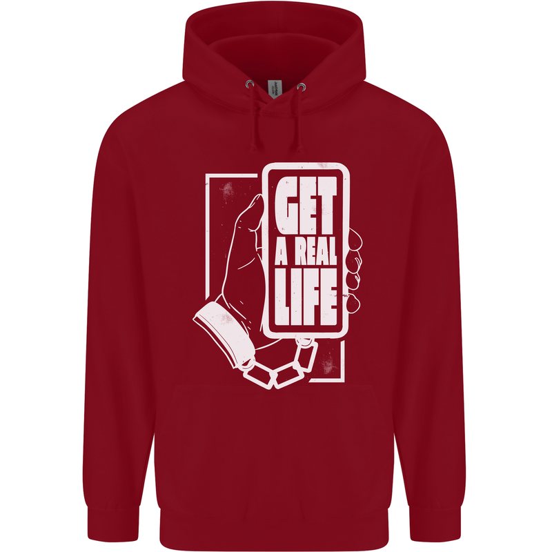 Get a Real Life Antisocial Phone Addict Mens 80% Cotton Hoodie Red