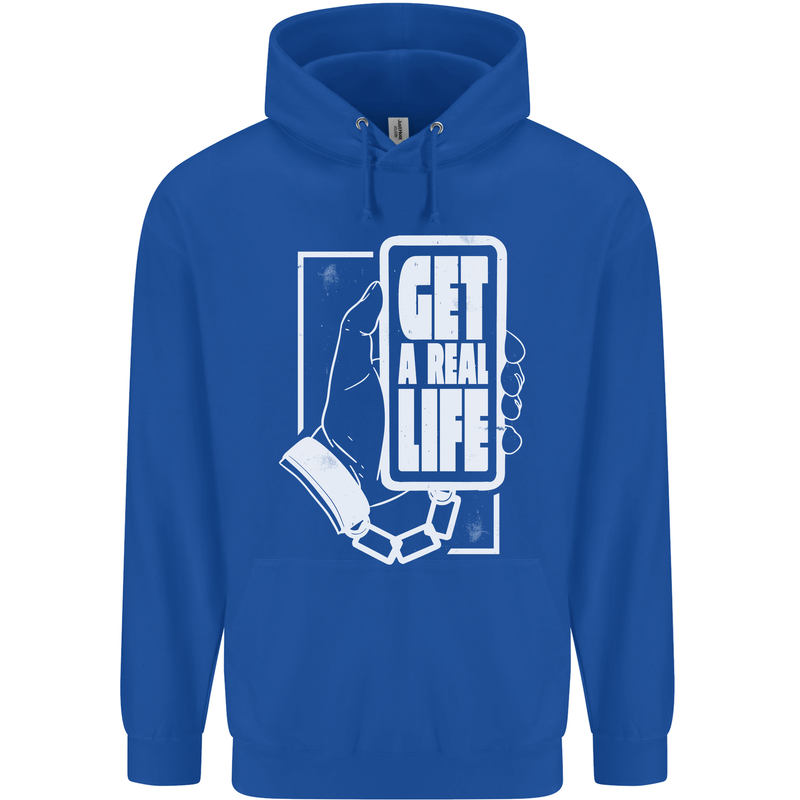 Get a Real Life Antisocial Phone Addict Mens 80% Cotton Hoodie Royal Blue