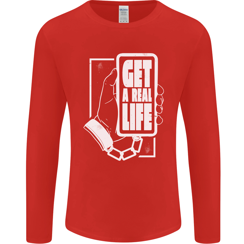 Get a Real Life Antisocial Phone Addict Mens Long Sleeve T-Shirt Red
