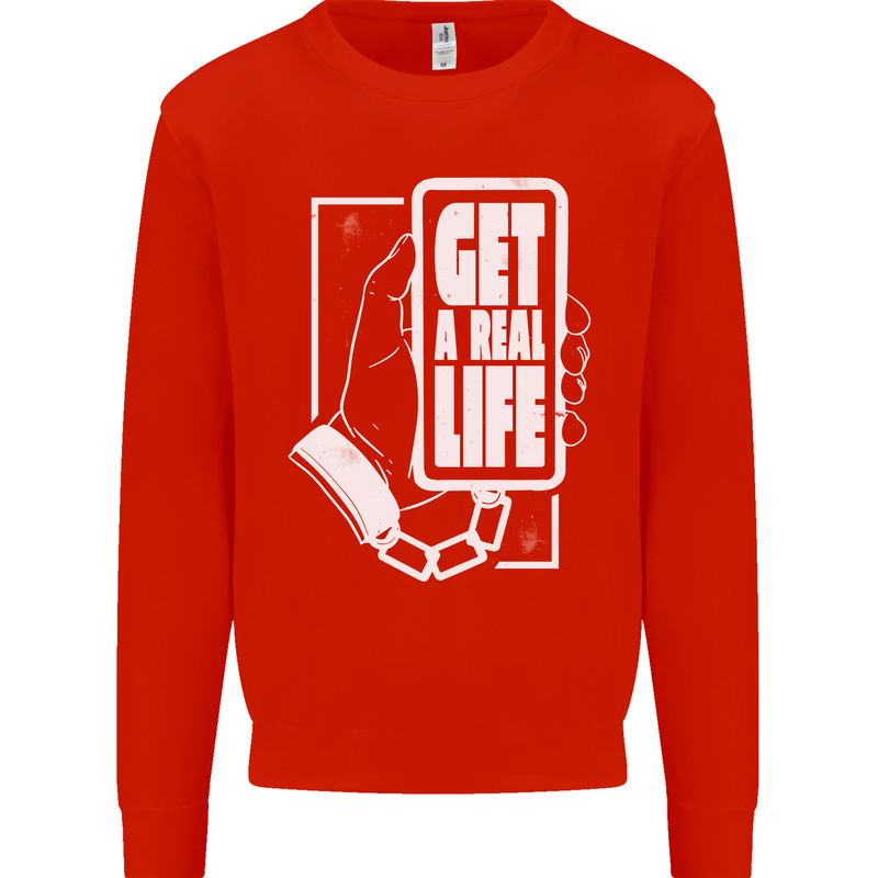 Get a Real Life Antisocial Phone Addict Mens Sweatshirt Jumper Bright Red