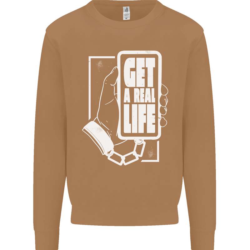Get a Real Life Antisocial Phone Addict Mens Sweatshirt Jumper Caramel Latte