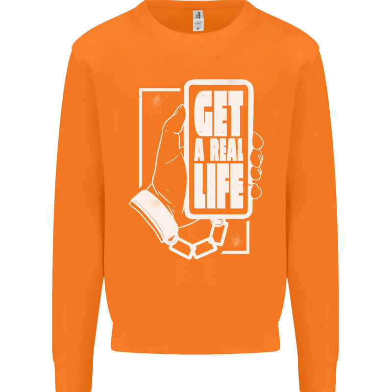 Get a Real Life Antisocial Phone Addict Mens Sweatshirt Jumper Orange