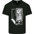 Get a Real Life Antisocial Phone Addict Mens V-Neck Cotton T-Shirt Black