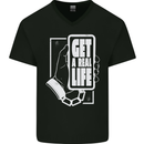 Get a Real Life Antisocial Phone Addict Mens V-Neck Cotton T-Shirt Black