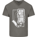 Get a Real Life Antisocial Phone Addict Mens V-Neck Cotton T-Shirt Charcoal
