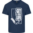 Get a Real Life Antisocial Phone Addict Mens V-Neck Cotton T-Shirt Navy Blue
