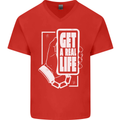 Get a Real Life Antisocial Phone Addict Mens V-Neck Cotton T-Shirt Red