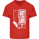 Get a Real Life Antisocial Phone Addict Mens V-Neck Cotton T-Shirt Red