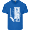Get a Real Life Antisocial Phone Addict Mens V-Neck Cotton T-Shirt Royal Blue
