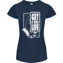 Get a Real Life Antisocial Phone Addict Womens Petite Cut T-Shirt Navy Blue