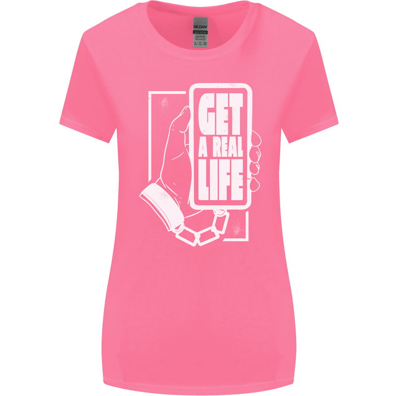 Get a Real Life Antisocial Phone Addict Womens Wider Cut T-Shirt Azalea