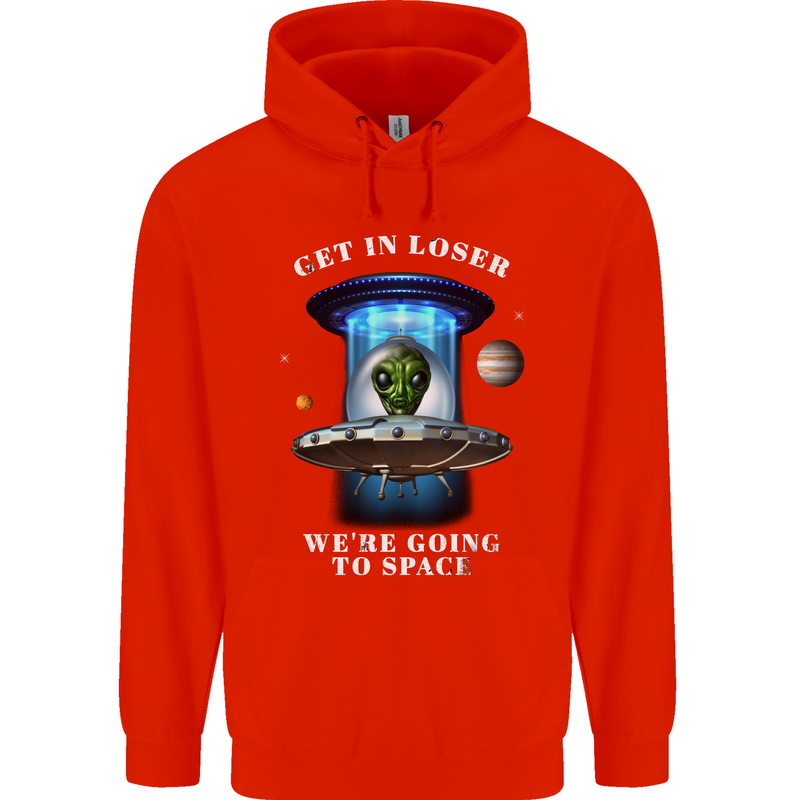 Get in Loser Funny Alien UFO Childrens Kids Hoodie Bright Red