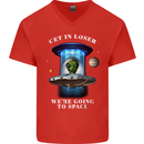 Get in Loser Funny Alien UFO Mens V-Neck Cotton T-Shirt Red