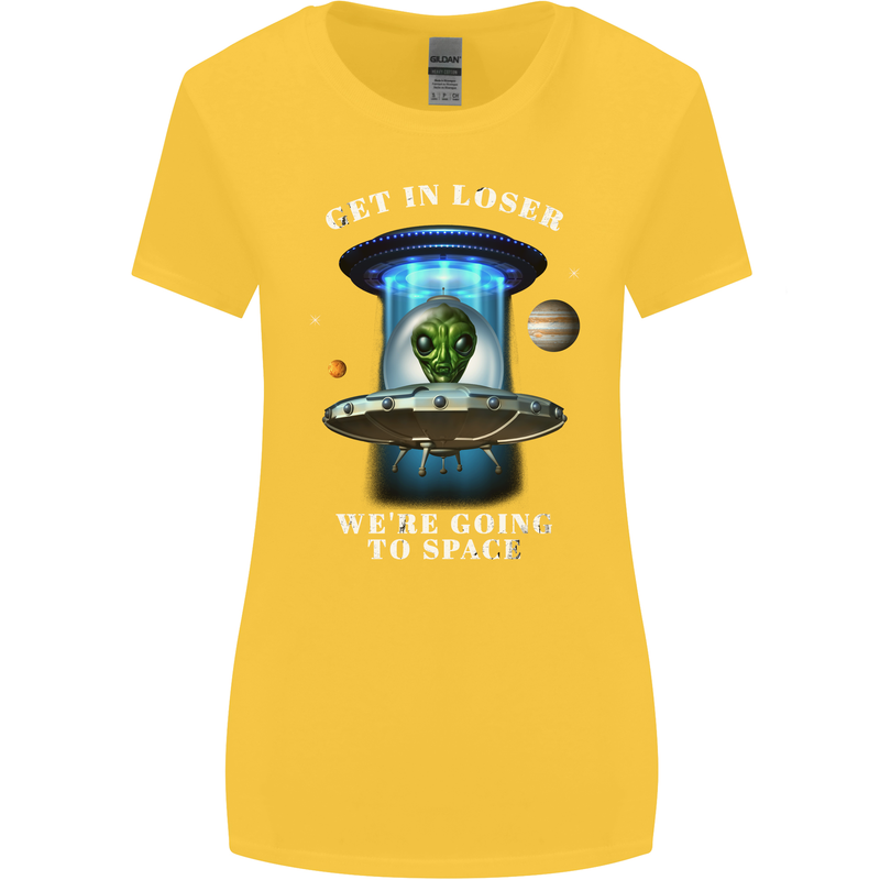 Get in Loser Funny Alien UFO Womens Wider Cut T-Shirt Yellow