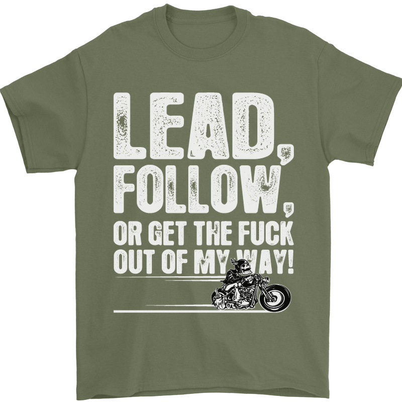 Get out of My Way Funny Biker Motorcycle Mens T-Shirt Cotton Gildan Military Green