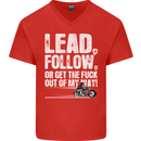 Get out of My Way Funny Biker Motorcycle Mens V-Neck Cotton T-Shirt Red