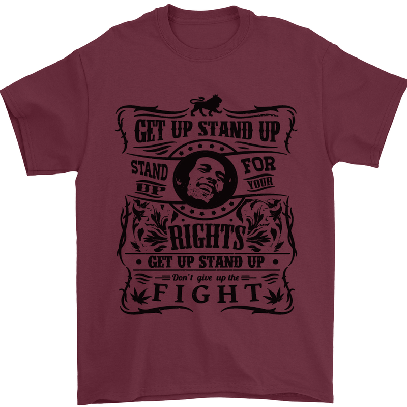 Get up Stand up Reggae Music Mens T-Shirt Cotton Gildan Maroon