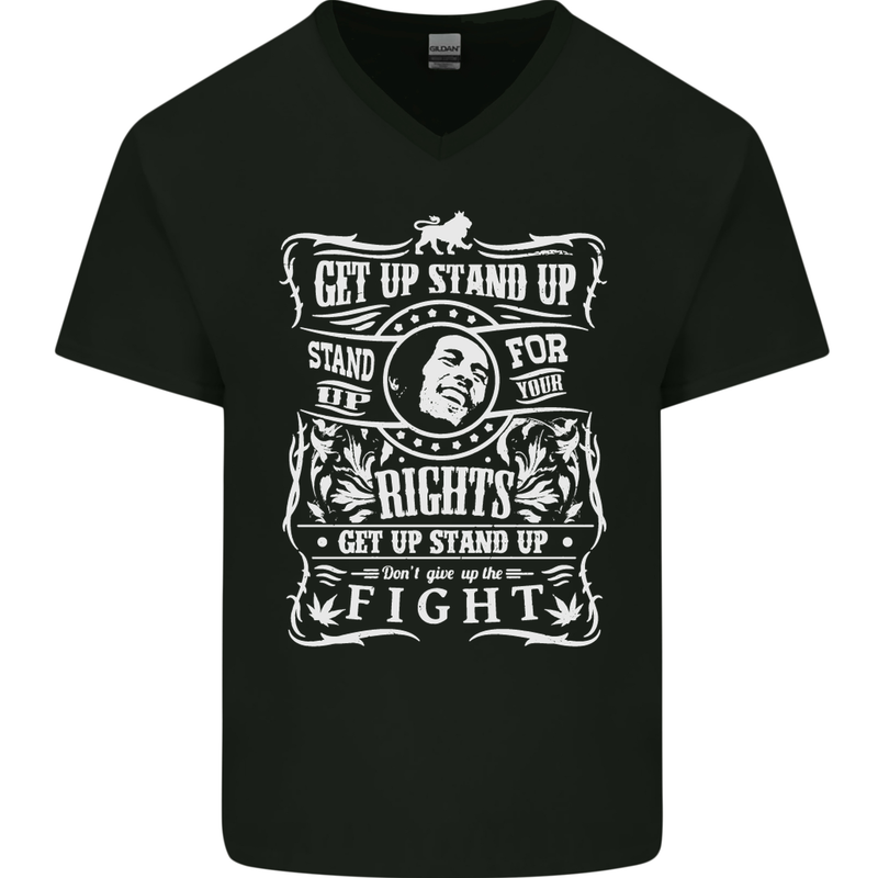 Get up Stand up Reggae Music Mens V-Neck Cotton T-Shirt Black
