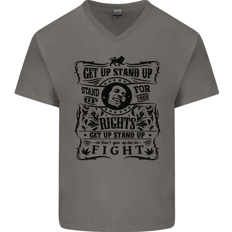 Get up Stand up Reggae Music Mens V-Neck Cotton T-Shirt Charcoal
