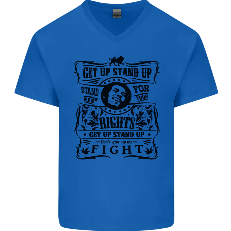 Get up Stand up Reggae Music Mens V-Neck Cotton T-Shirt Royal Blue
