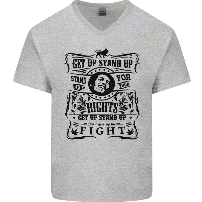 Get up Stand up Reggae Music Mens V-Neck Cotton T-Shirt Sports Grey