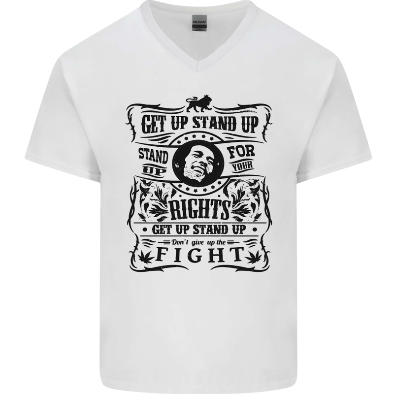 Get up Stand up Reggae Music Mens V-Neck Cotton T-Shirt White