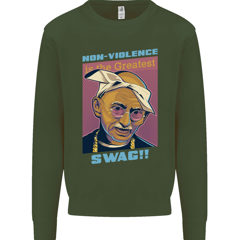 Ghandi Parody Gangsta Rap Music Hip Hop Kids Sweatshirt Jumper Forest Green