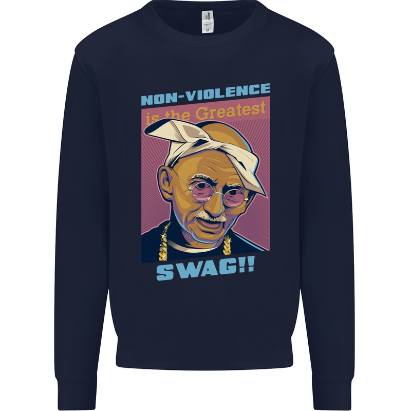 Ghandi Parody Gangsta Rap Music Hip Hop Kids Sweatshirt Jumper Navy Blue