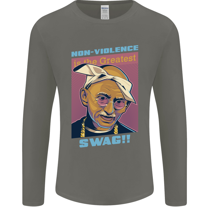 Ghandi Parody Gangsta Rap Music Hip Hop Mens Long Sleeve T-Shirt Charcoal