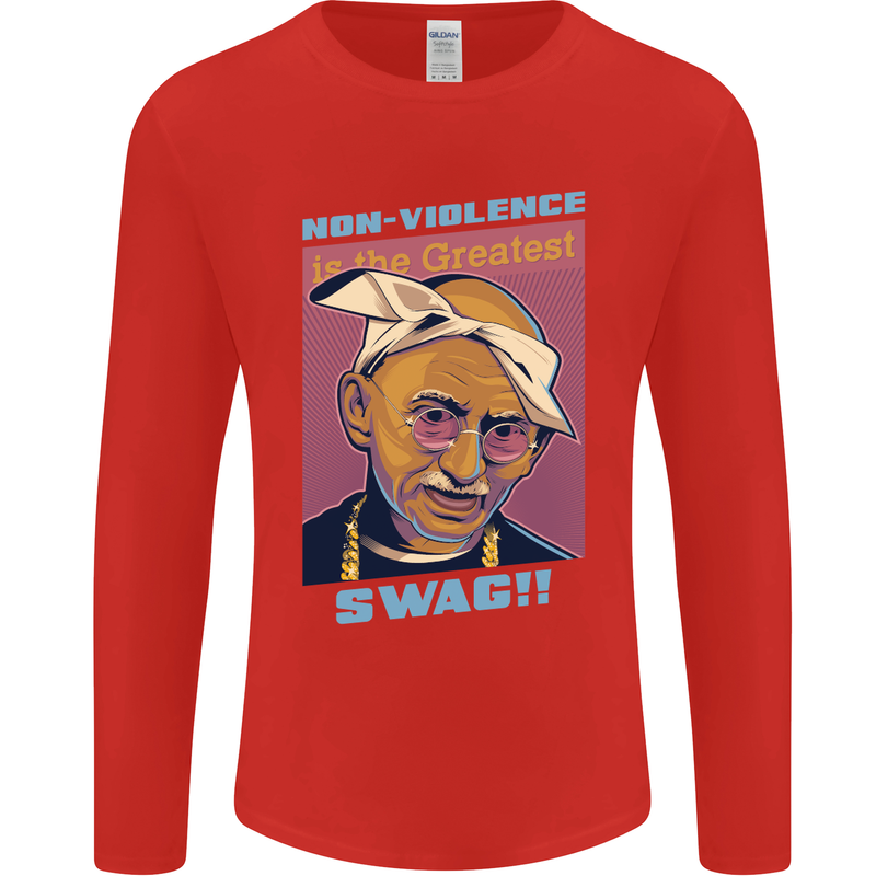 Ghandi Parody Gangsta Rap Music Hip Hop Mens Long Sleeve T-Shirt Red