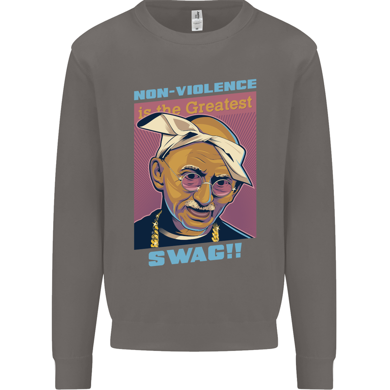 Ghandi Parody Gangsta Rap Music Hip Hop Mens Sweatshirt Jumper Charcoal