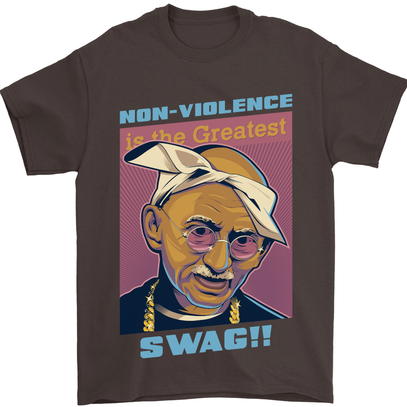 Ghandi Parody Gangsta Rap Music Hip Hop Mens T-Shirt Cotton Gildan Dark Chocolate