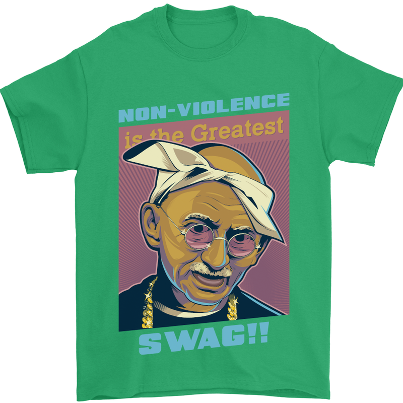 Ghandi Parody Gangsta Rap Music Hip Hop Mens T-Shirt Cotton Gildan Irish Green