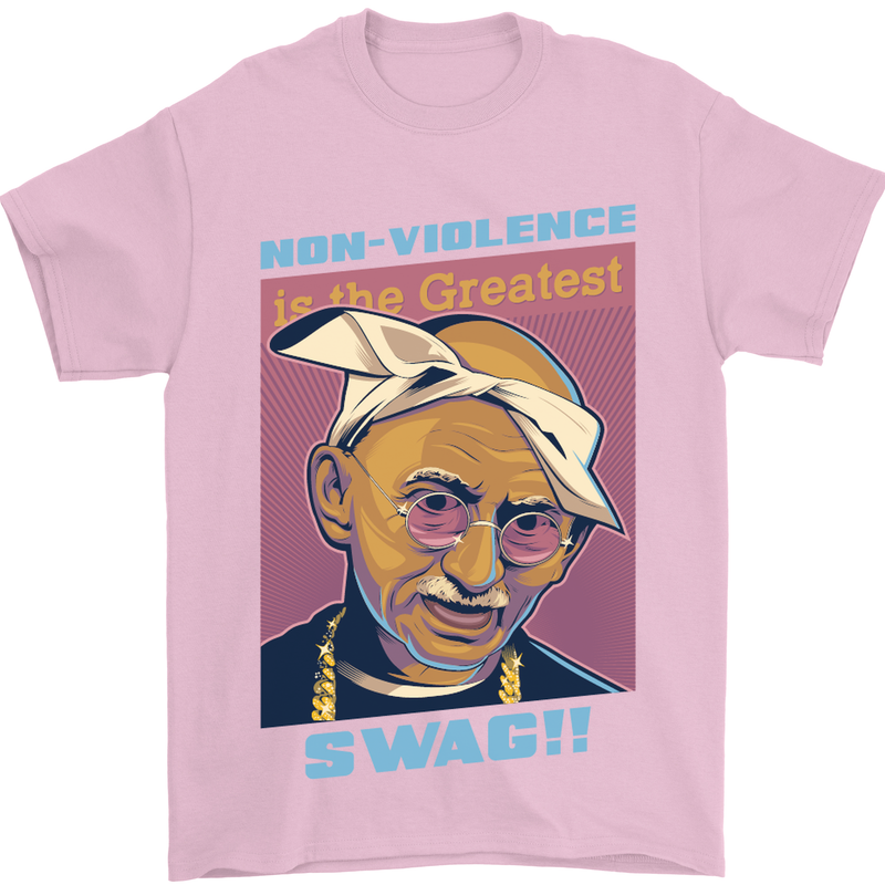 Ghandi Parody Gangsta Rap Music Hip Hop Mens T-Shirt Cotton Gildan Light Pink