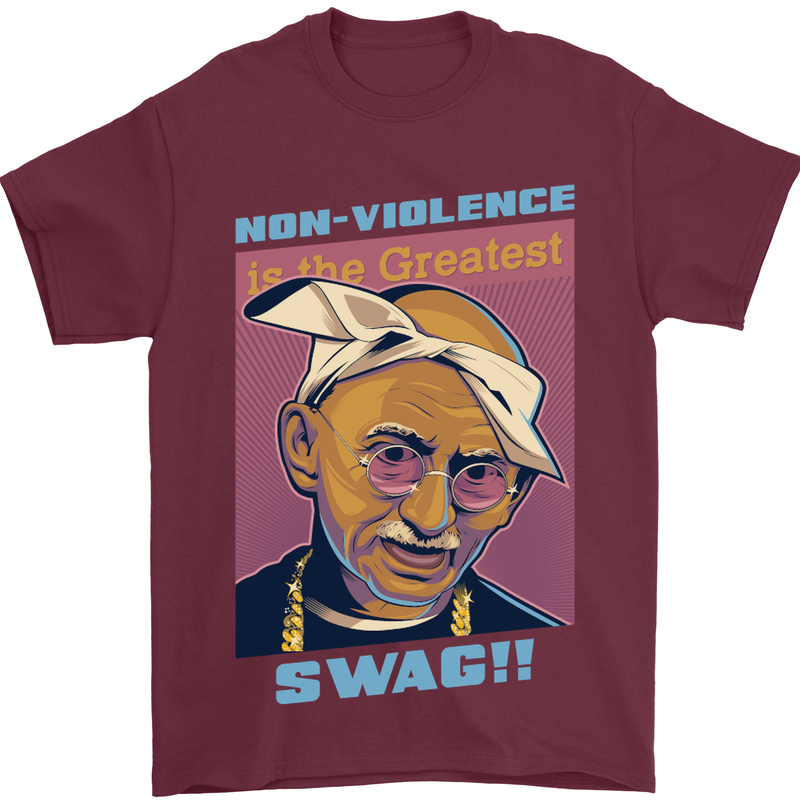 Ghandi Parody Gangsta Rap Music Hip Hop Mens T-Shirt Cotton Gildan Maroon