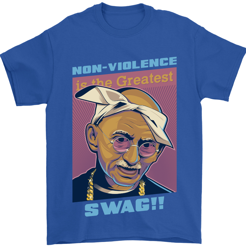 Ghandi Parody Gangsta Rap Music Hip Hop Mens T-Shirt Cotton Gildan Royal Blue