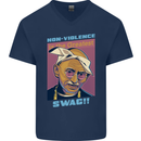 Ghandi Parody Gangsta Rap Music Hip Hop Mens V-Neck Cotton T-Shirt Navy Blue