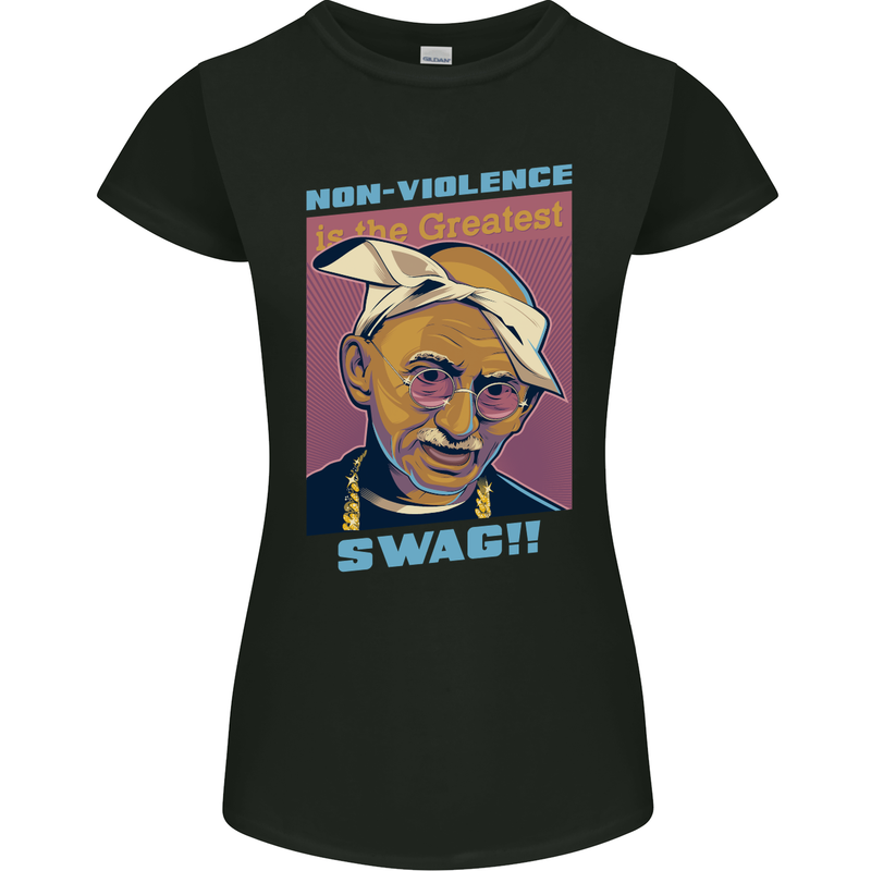 Ghandi Parody Gangsta Rap Music Hip Hop Womens Petite Cut T-Shirt Black