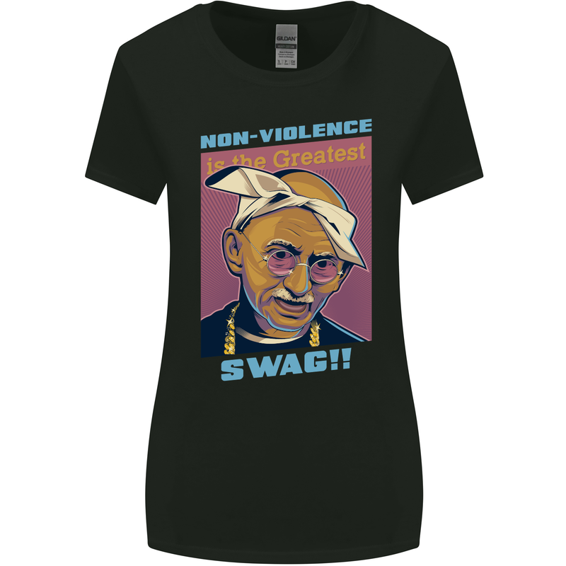 Ghandi Parody Gangsta Rap Music Hip Hop Womens Wider Cut T-Shirt Black